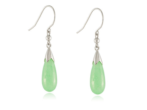 Green Jade Dangle Drop Earrings, 925 Sterling Silver