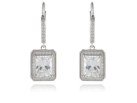 Classic Rectangle Princess-Cut Cubic Zirconia Drop Earrings, 925 Sterling Silver