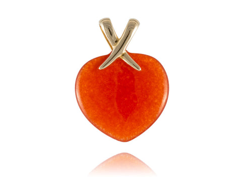 Red Jade Enduring Heart Pendant, 14k Gold