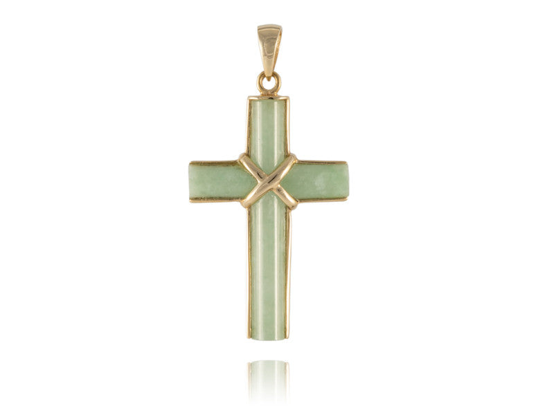 Light Green Jade Humble Cross Pendant, 14k Gold