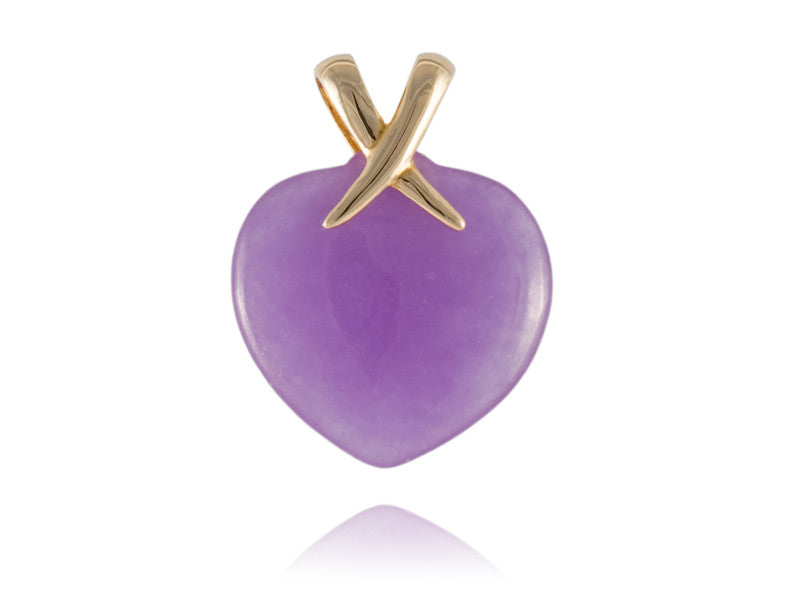 Lavender Jade Enduring Heart Pendant, 14k Gold