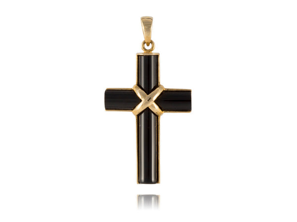 Onyx Humble Cross Pendant, 14k Gold