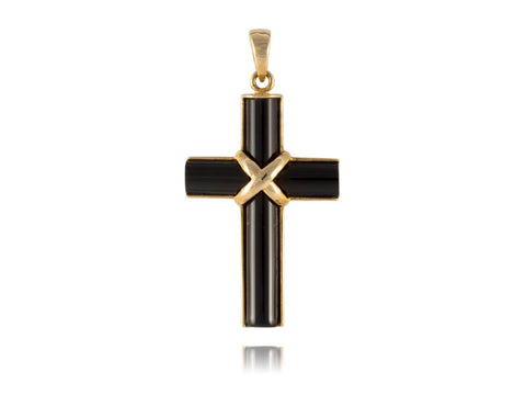 Onyx Humble Cross Pendant, 14k Gold